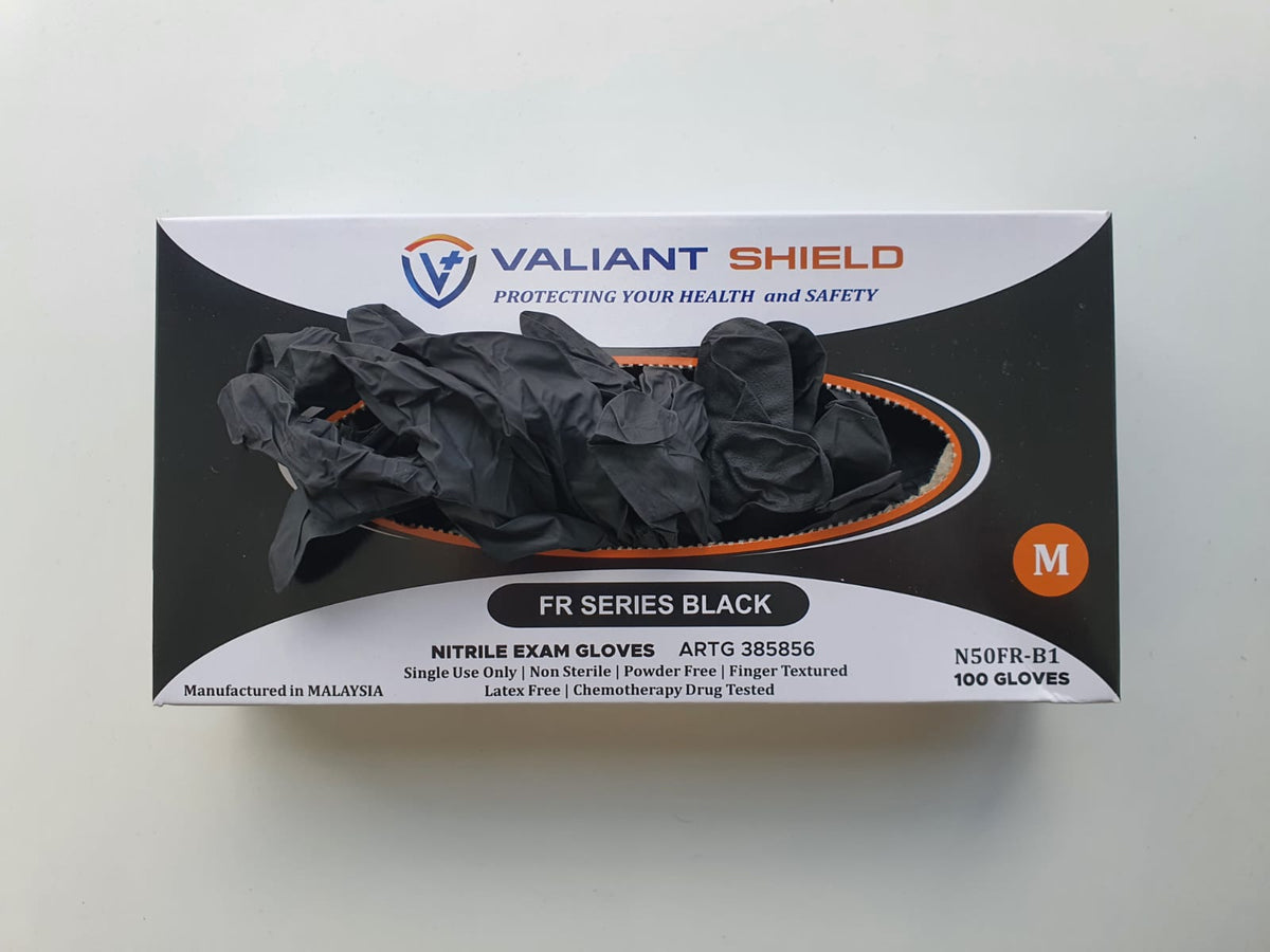 Valiant Shield N50FR-B1 Black Natrile Gloves - Carton of 10 boxes