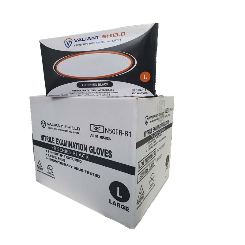 Valiant Shield N50FR-B1 Black Natrile Gloves - Carton of 10 boxes