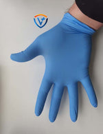 Valiant Shield N45 Blue Nitrile Glove back with logo