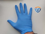 Valiant Shield N45 Blue Nitrile Glove front with logo