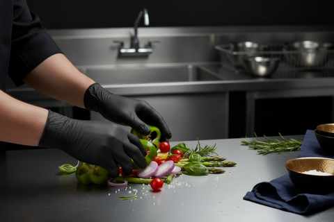 Food handler wearing ValiantShield nitrile gloves